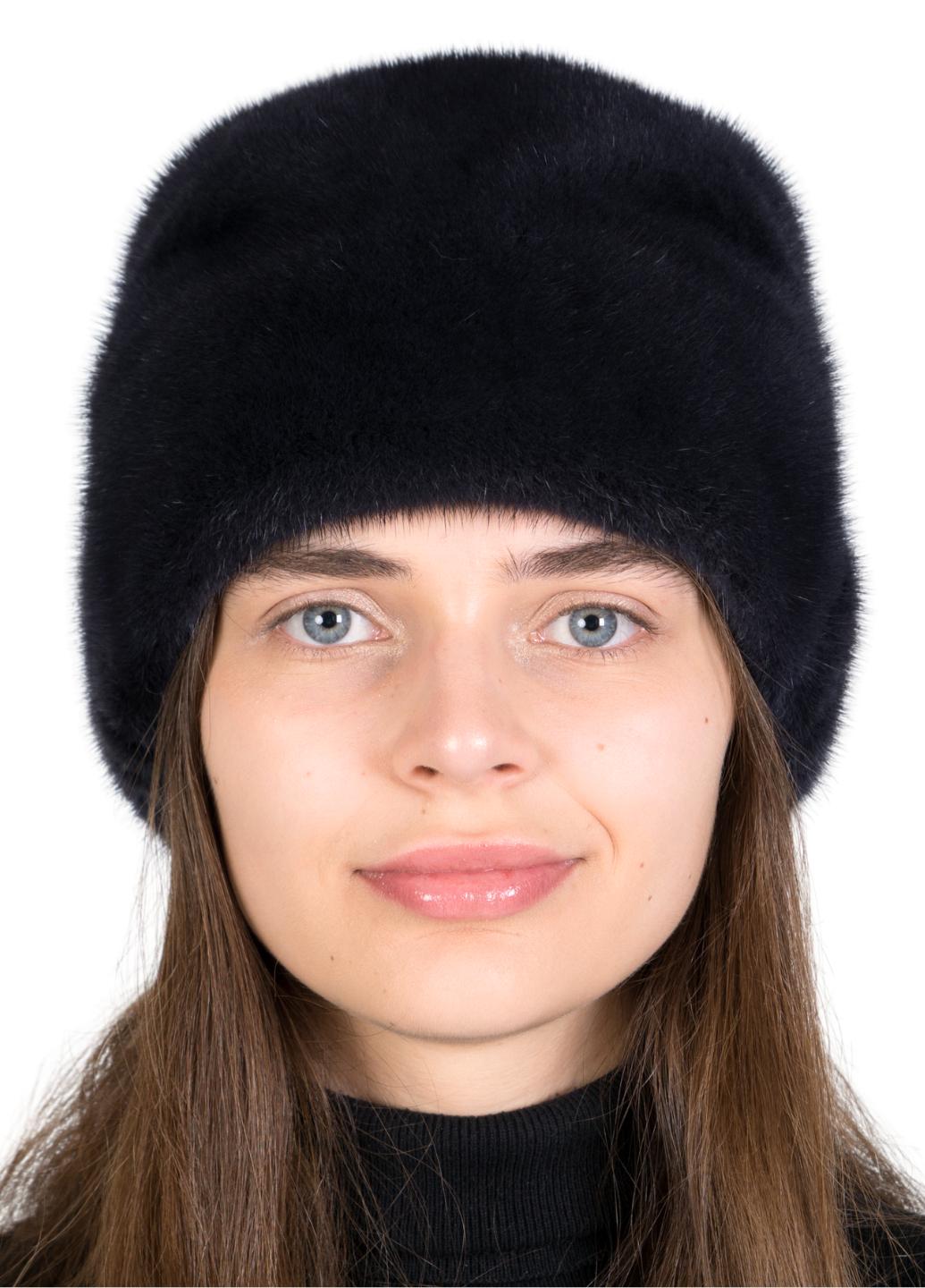 Женская кубанка Меховой стиль Пион из натурального цельного меха норки XL-XXL Синий ирис (065/F)