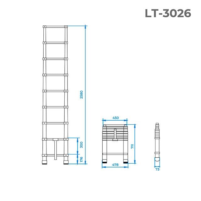 Лестница алюминиевая Intertool LT-3026 телескопическая 8 2,5 м (9255045) - фото 3