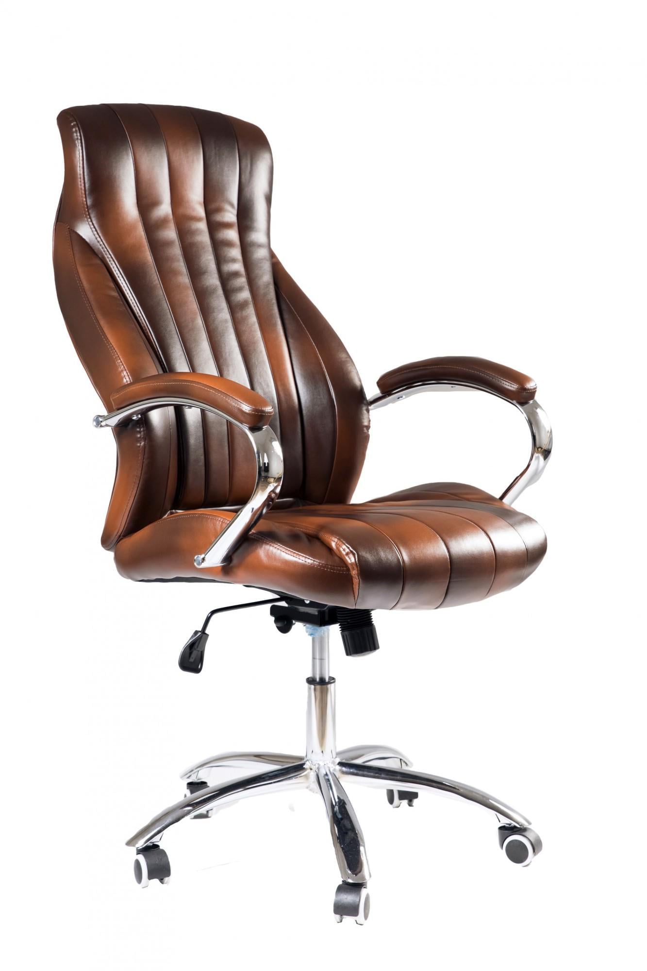 Крісло офісне комп'ютерне PerunDesign хром Anyfix екошкіра Коричневий