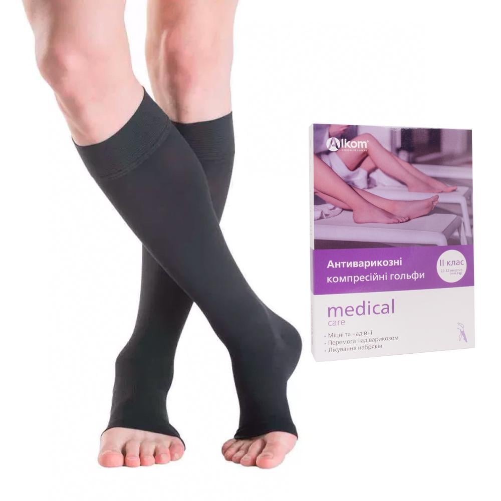 Гольфы компрессионные Алком 00102-1 2 класс 23-32 мм рт.ст. открытый носок черный (31163757)