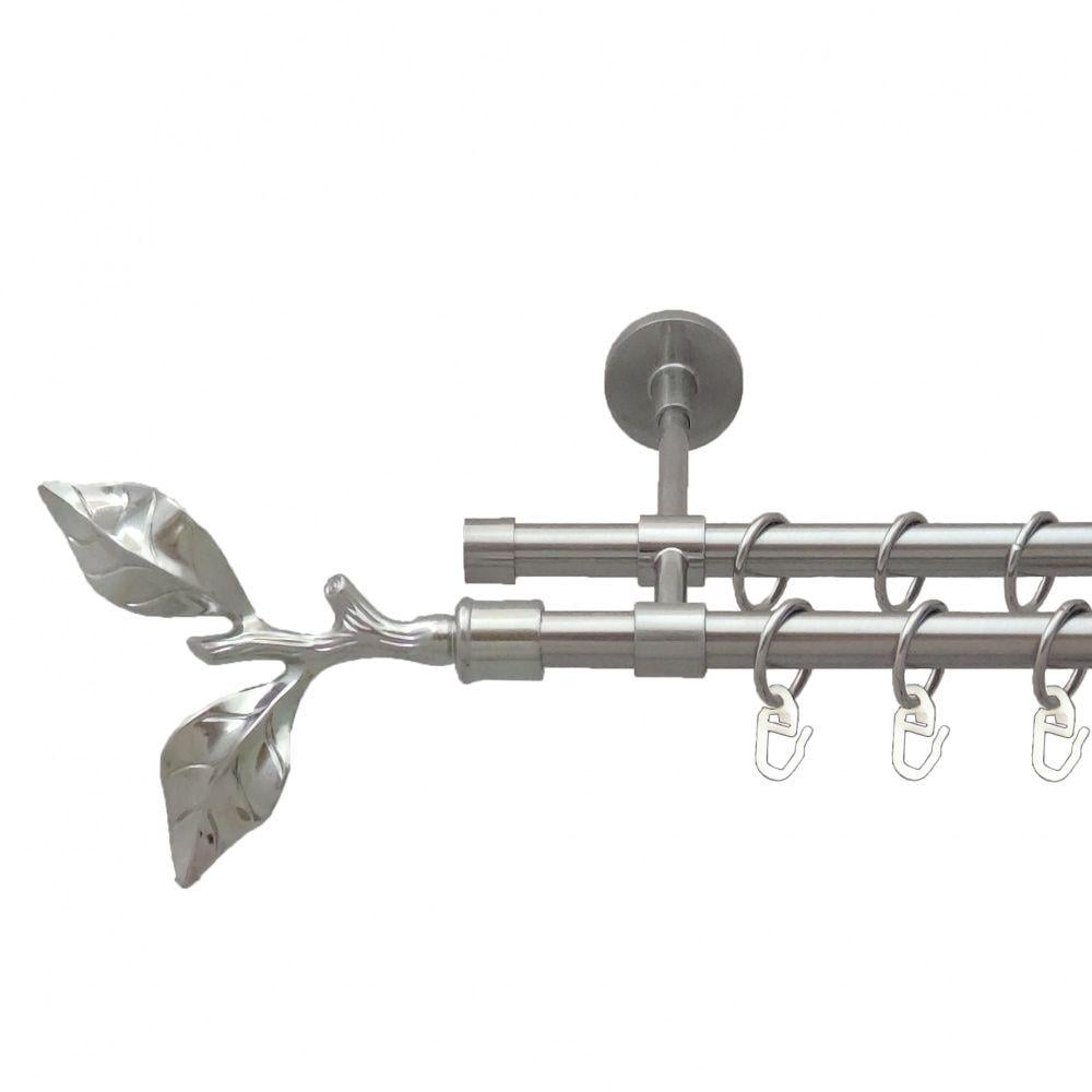 Карниз Orvit Листок Троянди металевий дворядний закритий гладка труба кільце металеве 16/16 мм 240 см Нержавіюча сталь (5503205)