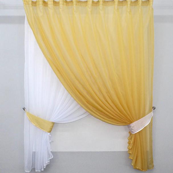Занавеска на кухню/балкон шифон 280х170 см Янтарный/Белый (076к) - фото 1