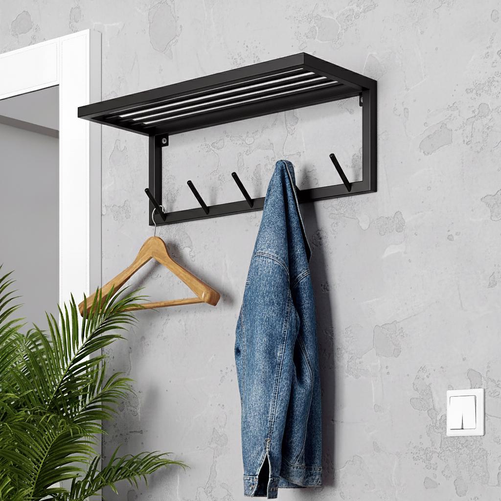 Вешалка для одежды настенная из металла 600x200 мм H 200 мм Черный (1557) - фото 2 Вешалка для одежды настенная из металла 600x200 мм H 200 мм Черный (1557) - фото 2