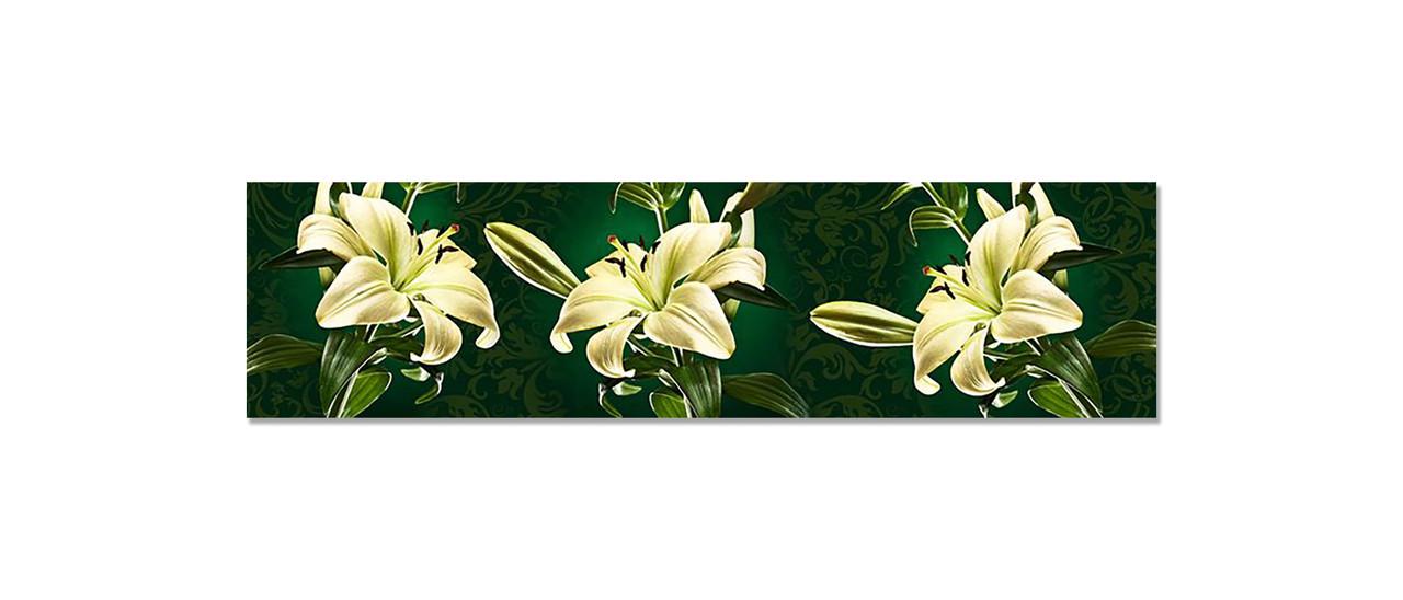 Кухонный фартук Бежевые лилии из самоклеющейся виниловой пленки 65х250 см Зеленый