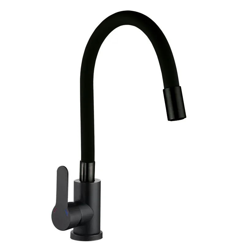 Смеситель кухонный Zerix DAX-011 BLACK REFL.BLACK с силиконовым изливом Черный (ZX482)