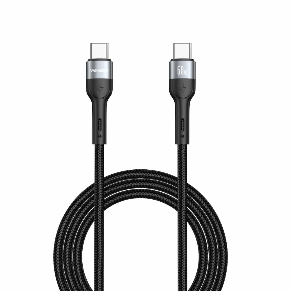 Кабель Winso Pro Type-C to Type-C 60W TPE+плетение 2 м Черный (223205B)