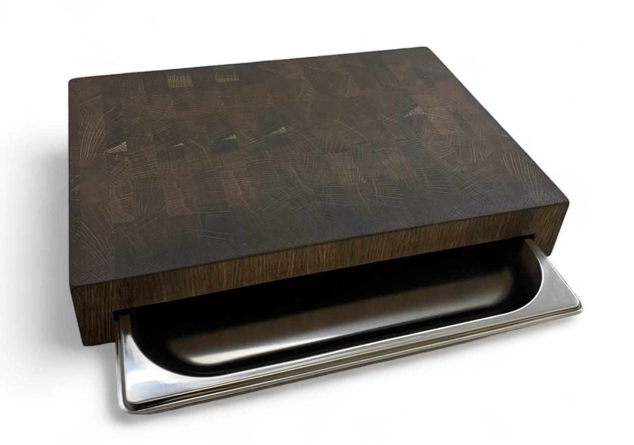 Доска кухонная торцевая мореный дуб с гастроемкостью 370х270х60 мм