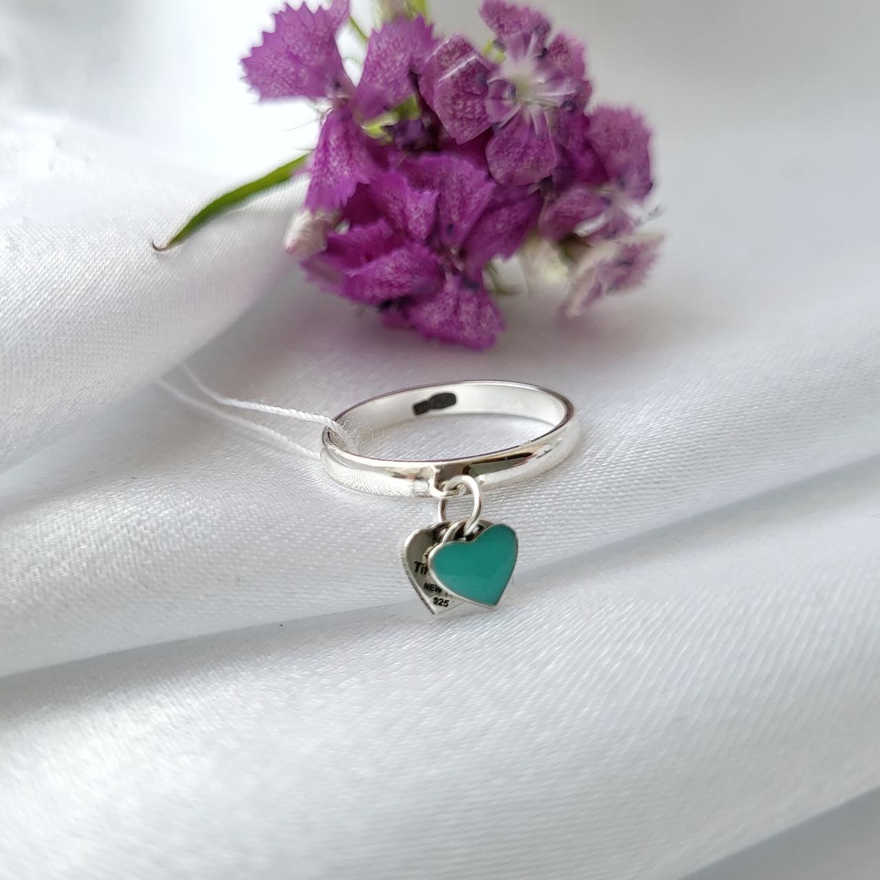 Кольцо серебряное женское с подвеской Сердце без камней с эмалью р. 17 925 проба (667)