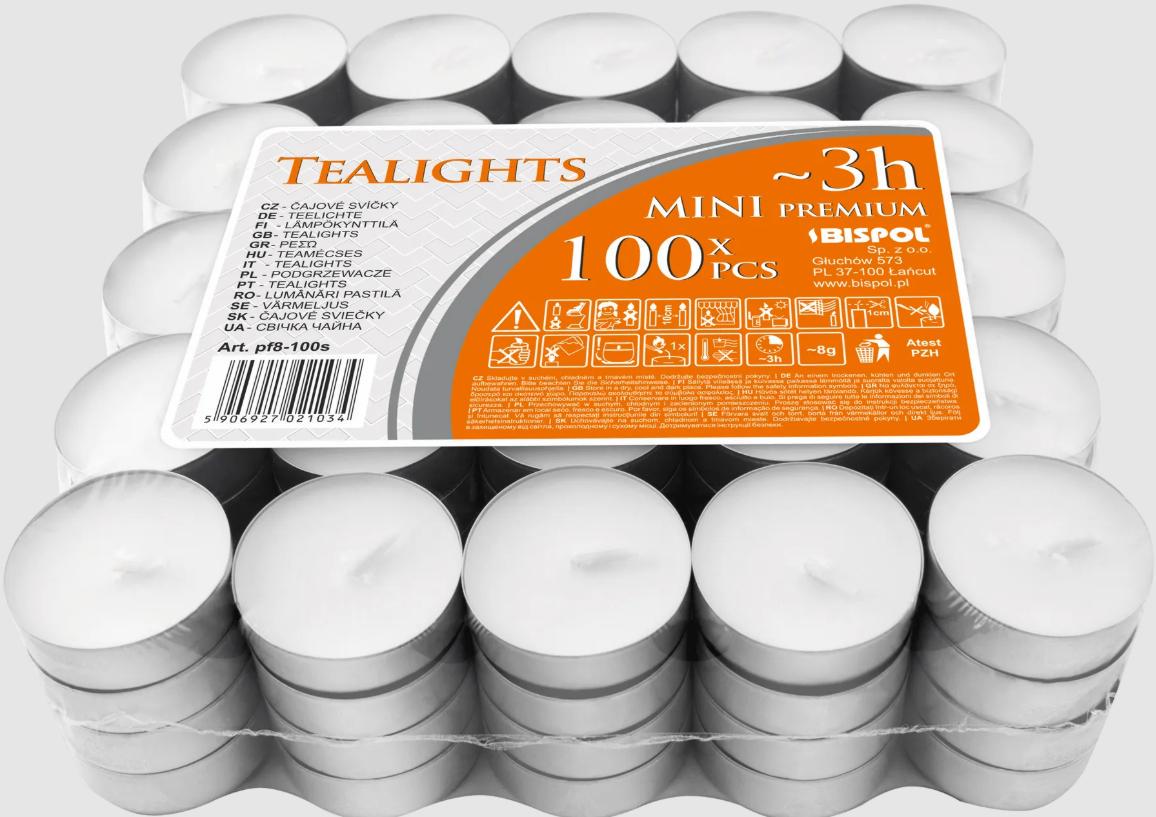Свічка таблетка Bispol Tealights-100 чайна 100 шт.