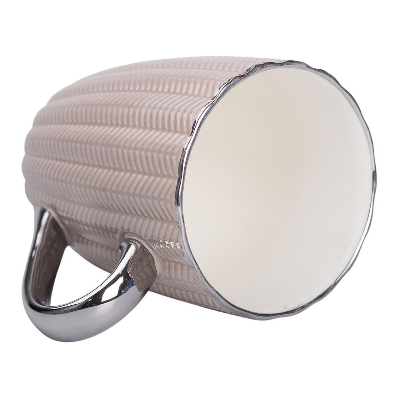 Кружка керамическая с серебристым ободком и ручкой 400 мл Кремовый (5704)