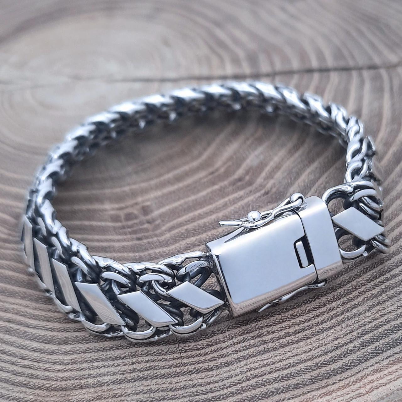 Серебряный браслет Бисмарк с накладками 22 см (287бр)