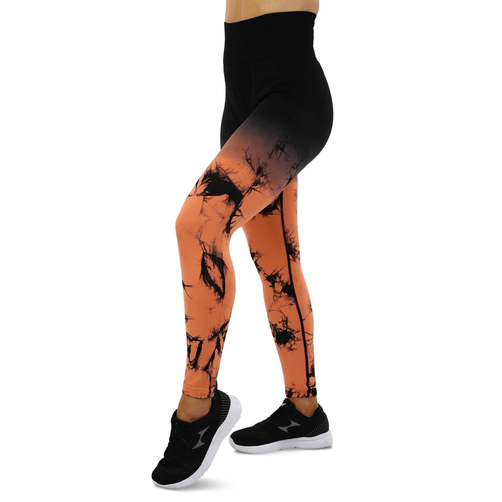 Лосины женские DOMINO 9072 бесшовные с эффектом пуш-ап мраморные тай-дай M Черно-оранжевый (9072_Черный-оранжевый_M)