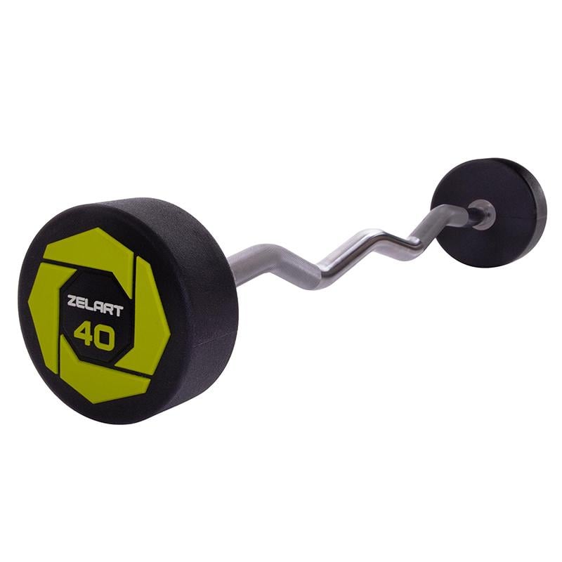 Штанга фіксована вигнута Urethane Barbell Zelart TA-2690 40 кг Зелено-чорний (58363127)