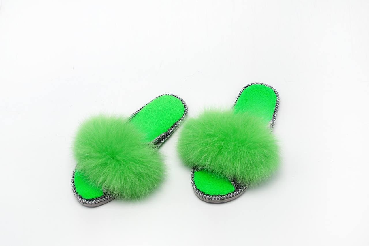Домашні тапки АЛВАНІ з натуральним хутром р. 37 Яскраво-зелений