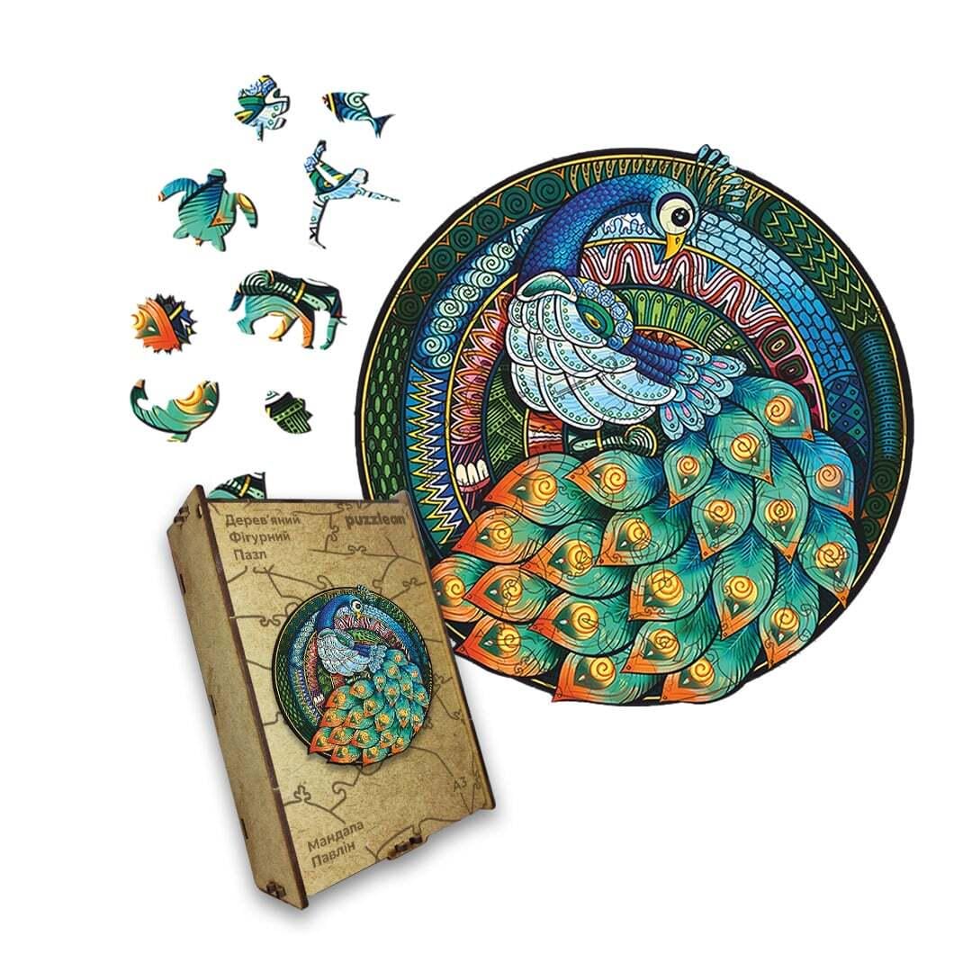 Пазл дерев'яний Мандала Павлін А1 картонна коробка 500+ ел. (26102247)