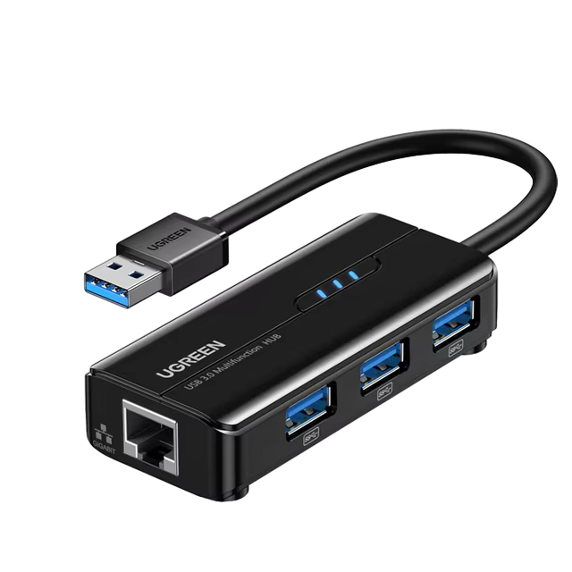 Зарядний пристрій UGREEN USB 3.0 HUB with Gigabit Ethernet RJ45 1000 Мбіт/с для ноутбука Black (20265)