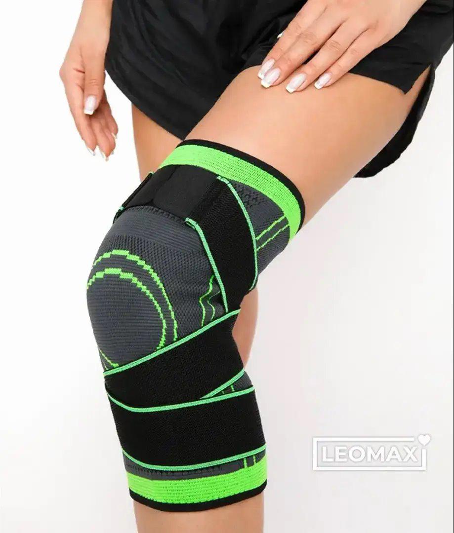 Бандаж коленного сустава спортивный эластичный Knee Support Черный/Зеленый - фото 5