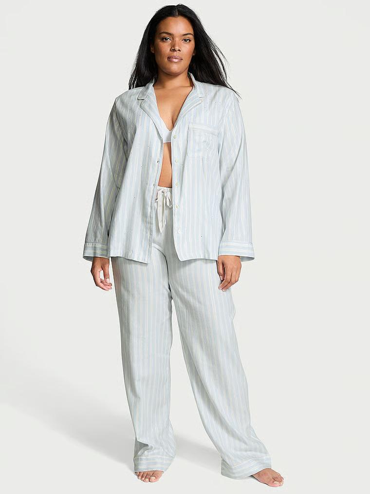 Піжама сорочка/штани фланель Victoria's Secret Flannel Long Pajama смужка Set S Блактний (26926762)