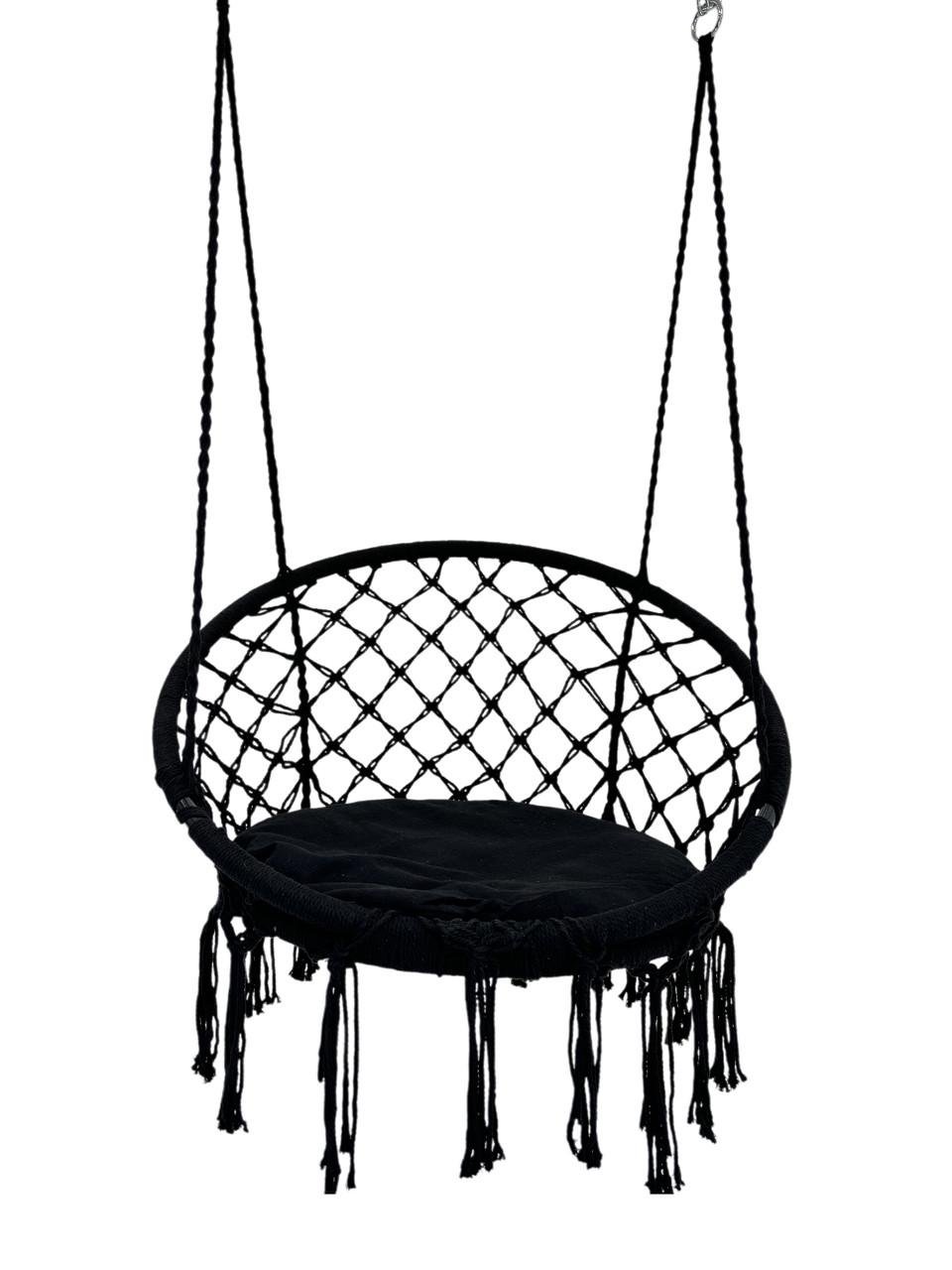 Кресло-качеля подвесное плетеное круглое WCG с мягкой подушкой 80 см Черный (QNSW01BL) - фото 1
