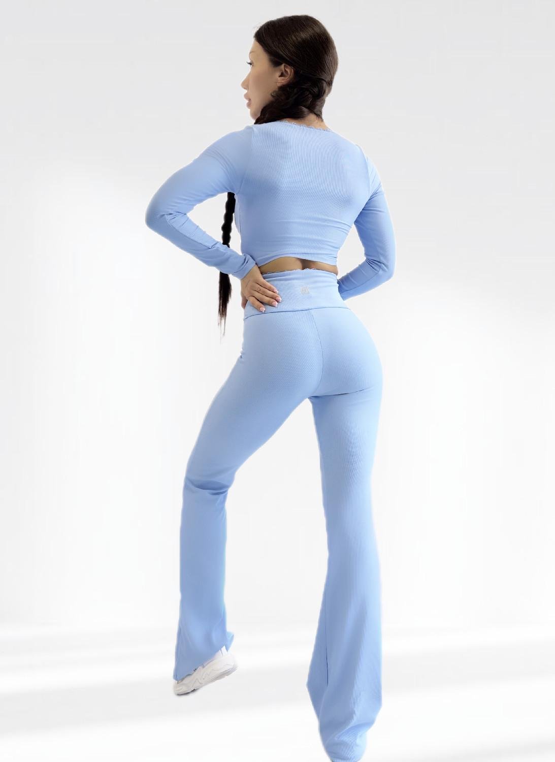 Костюм для фитнеса женский LILAFIT лосины клеши/топ L Голубой (LFS000139) - фото 3 Костюм для фитнеса женский LILAFIT лосины клеши/топ L Голубой (LFS000139) - фото 3