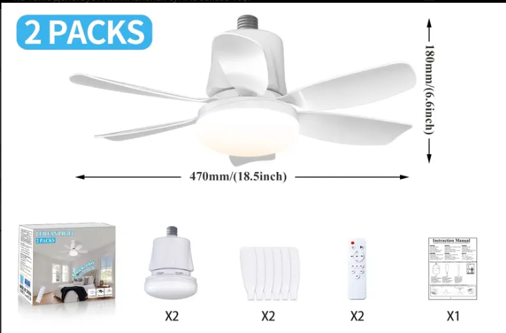 Вентилятор стельовий з підсвіткою та пультом ДК 47 см 2 шт. Білий (28161152) - фото 3