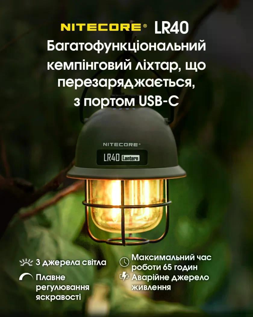 Ліхтар кемпінговий зPower Bank Nitecore LR40 USB Type-C Зелений (27831833) - фото 5