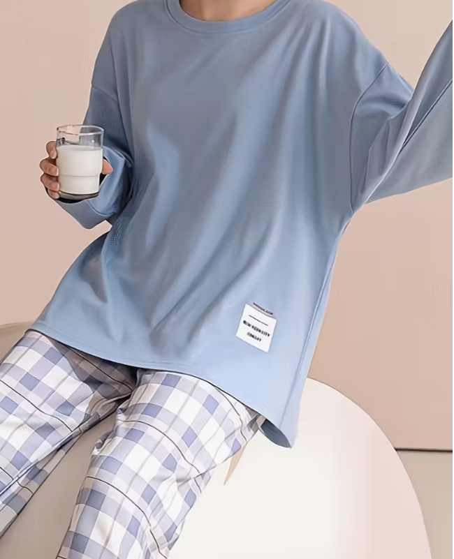 Пижама женская с длинным рукавом в клетку для дома весна-осень Голубой (1326/2) - фото 3 Пижама женская с длинным рукавом в клетку для дома весна-осень Голубой (1326/2) - фото 3