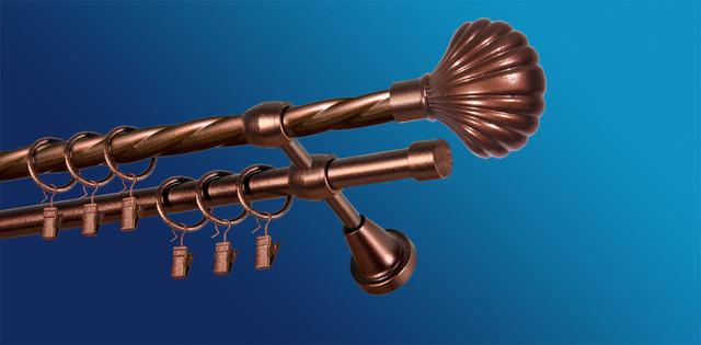 Карниз для шторы Plastidea Ракушка металлический витой двойной с прищепками D 16/16 мм 140 см Медь