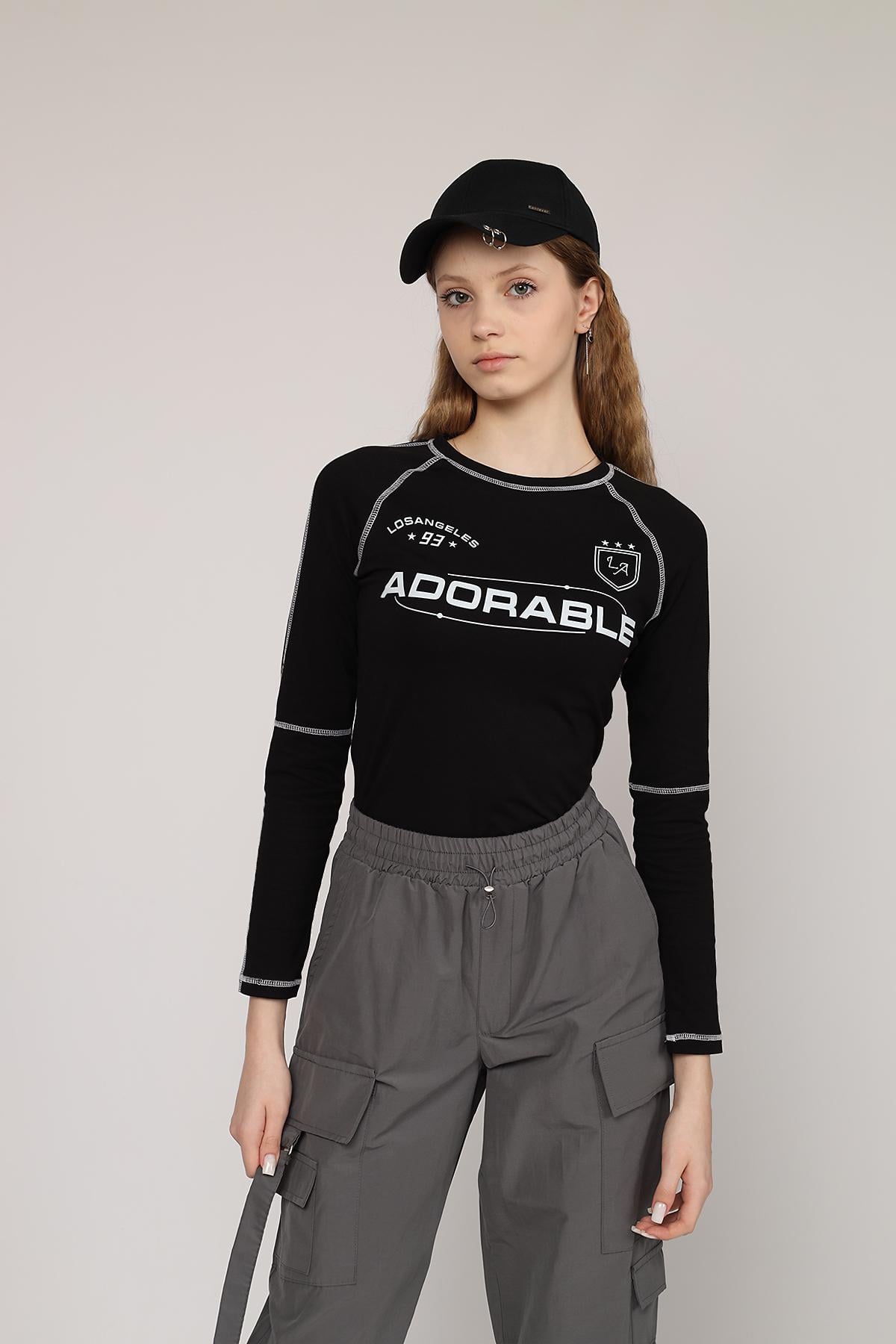 Футболка с длинным рукавом женская ЦБ-00267751 р. 42 Черный (SKT001038927)