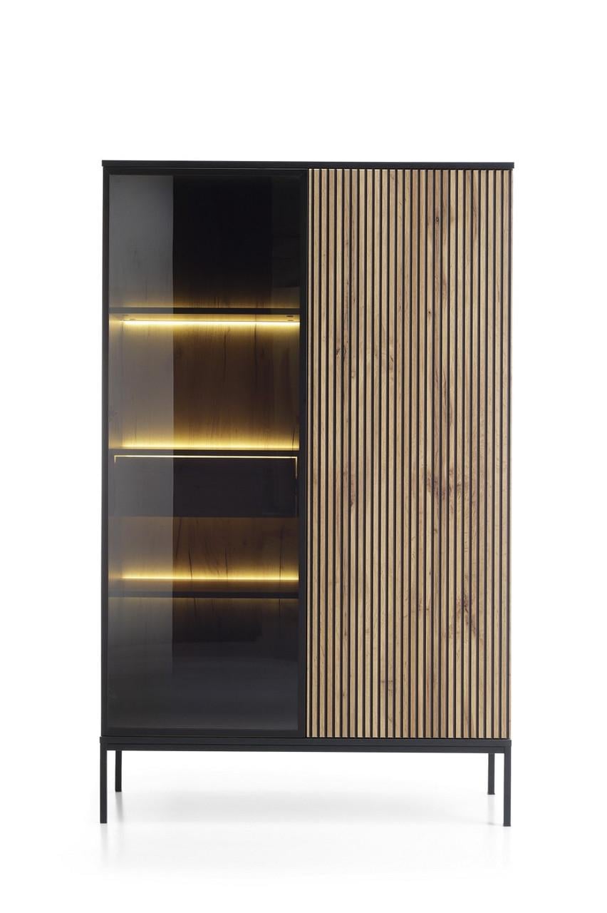 Витрина высокая с подсветкой Perfect Home Sento WTSZ104 2-дверная Черный/Дуб вотан (PFH-091491)