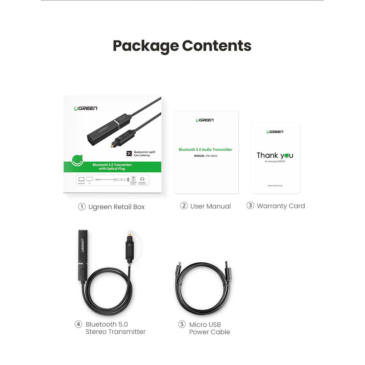 Передавач Bluetooth 5.0 Ugreen aptX Low Latency SPDIF Toslink Hi-Fi Чорний - фото 6