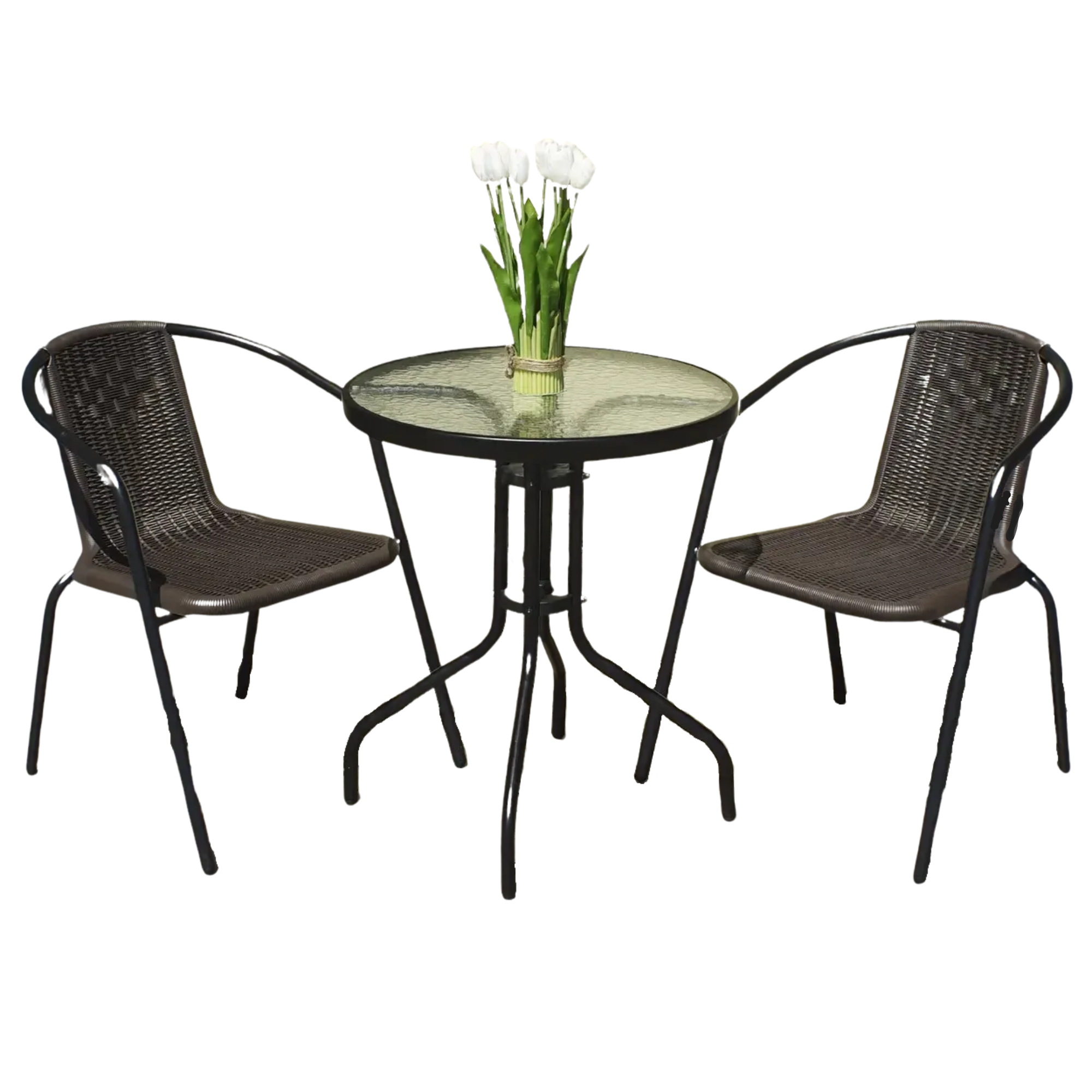 Набор садовой мебели Jumi Bistro-2R из искусственного ротанга 2 стула/стол круглый 60 см Коричневый