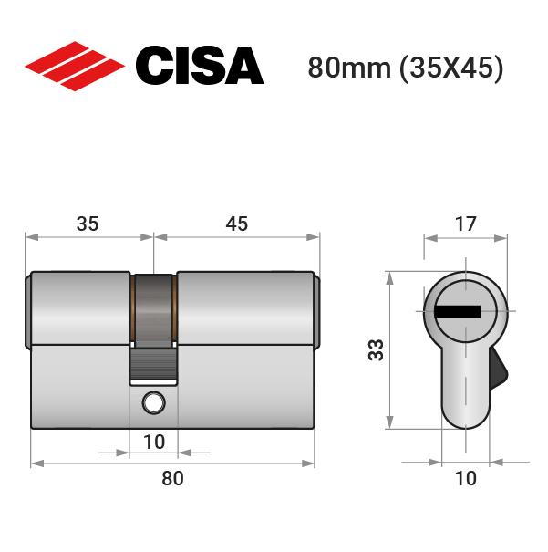 Циліндр замка ключ/ключ Cisa ASIX P8 35х45 нікель матовий (38003) - фото 4