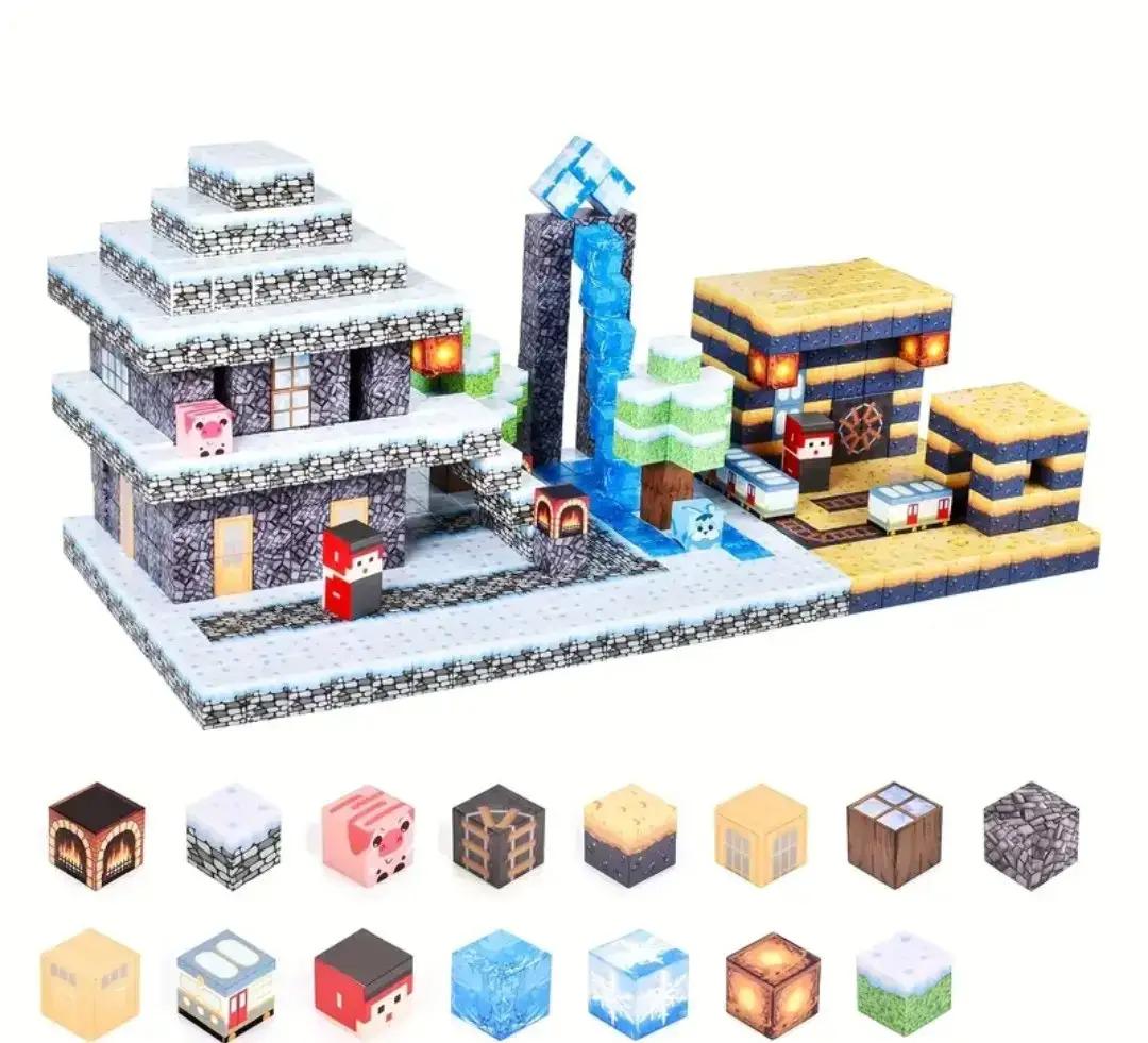 Конструктор магнітний Майнкрафт Льодова траса з будинком та порталом 100 кубиків