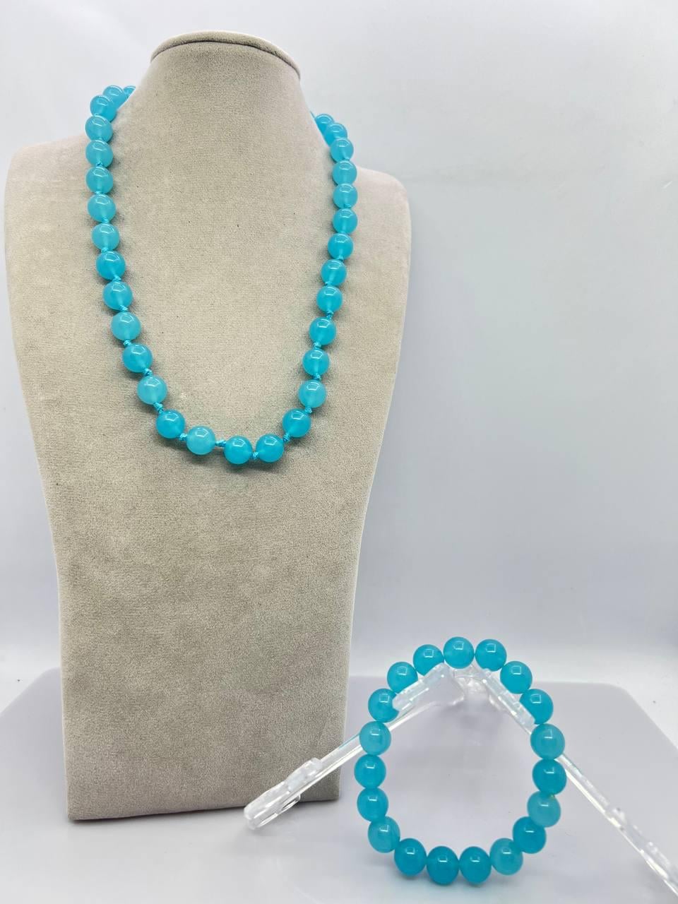 Бусы комплект агат 10 мм 44 см Голубой (10904)