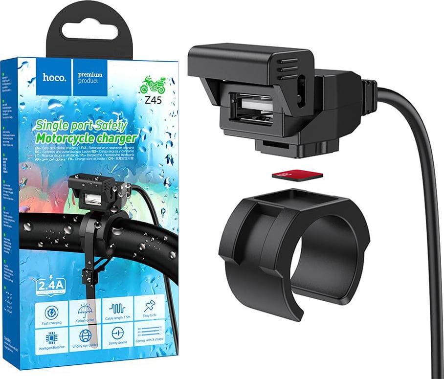 Зарядний пристрій для мотоцикла Hoco Z45 USB 2.4A Black (40997) Зарядний пристрій для мотоцикла Hoco Z45 USB 2.4A Black (40997)