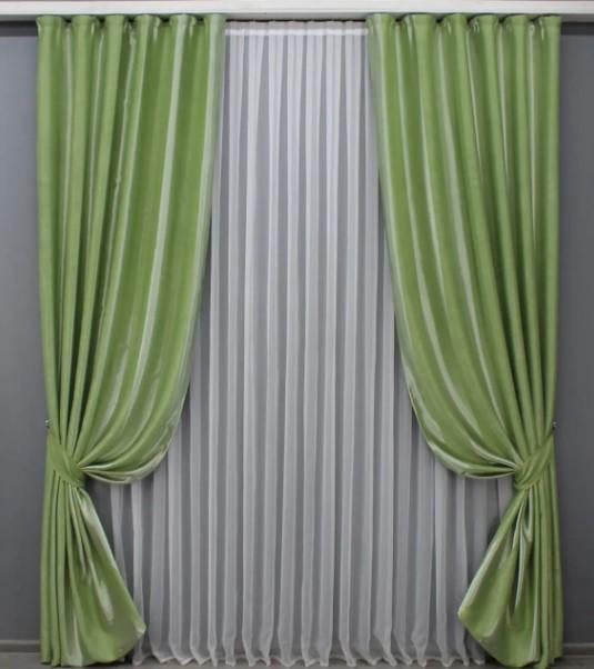 Комплект штор в гостиную/спальню из ткани софт 1,5x2,7 м 2 шт. Салатовый (1436ш)