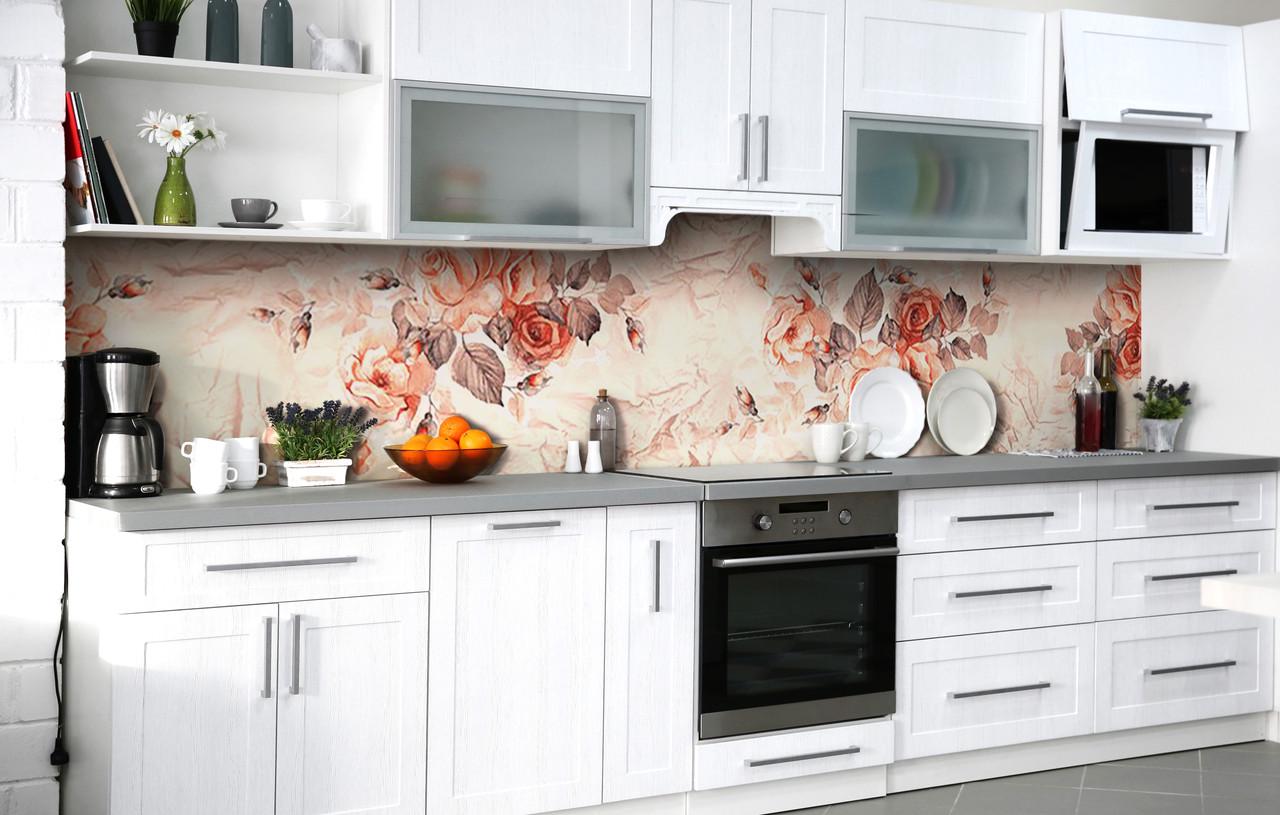 Кухонный фартук Розы на бумаге виниловый самоклеющийся 60х250 см