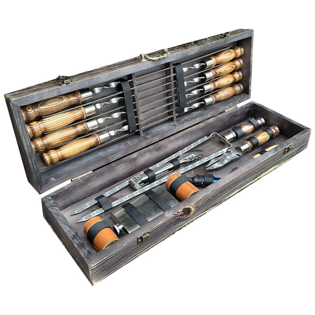 Подарочный набор шампуров Mzavod Охотник в деревянном кейсе 22 предмета Темное дерево (147-17-1190610000862)