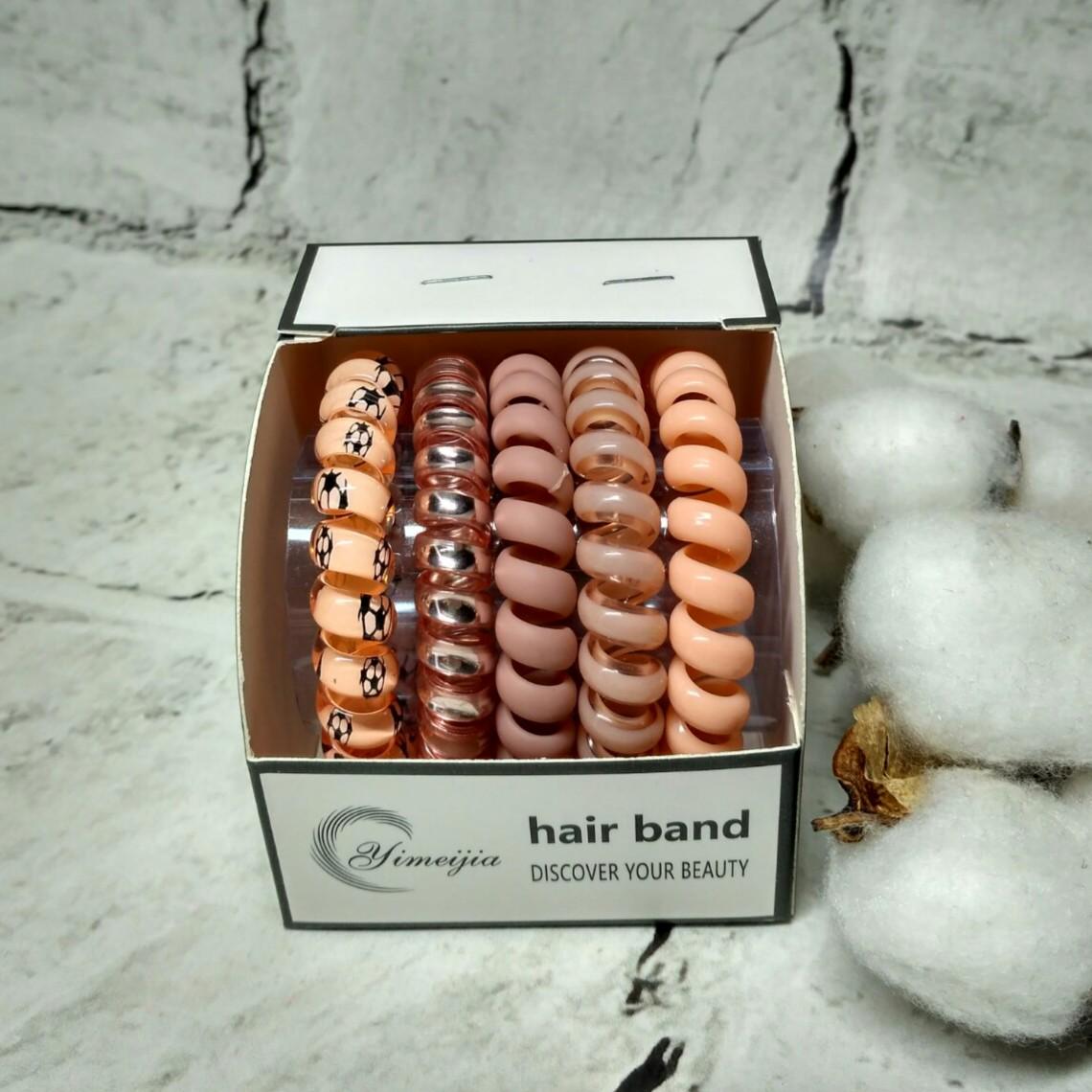 Резинки для волос Пружинки силиконовые набор 5 шт. Пудровый (217391-3)