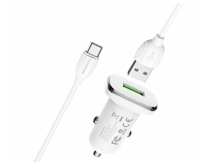 Зарядний пристрій автомобільний Borofone BZ12A QC 3.0 Type-C White