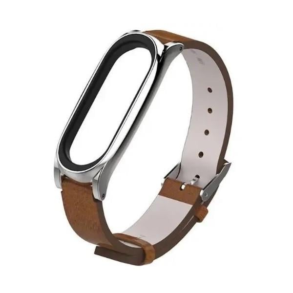 Ремінець для фітнес-браслета Xiaomi Mi Band 5/6 Type С шкіряний Коричневий/Сріблястий (2238718919)