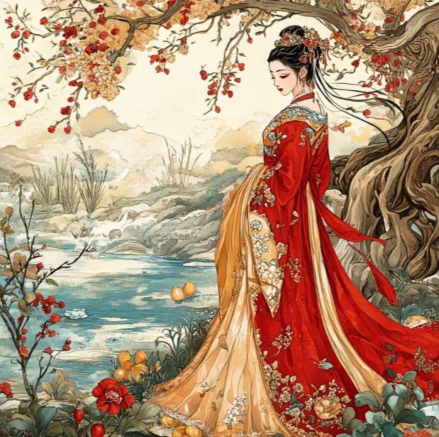 Набор для вышивки крестом ZUOANLF Девушка в кимоно 14CT Аида с нанесенным рисунком 30х30 см (2956694202)