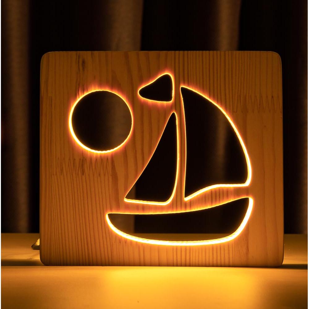 Ночник из дерева ArtEco Light LED Кораблик с пультом цвет Белый теплый (1020442)