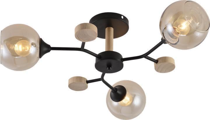 Люстра декоративна стельова Valeso V XA1501/3 BK+WOOD 60W на 3 плафони (00000140764)