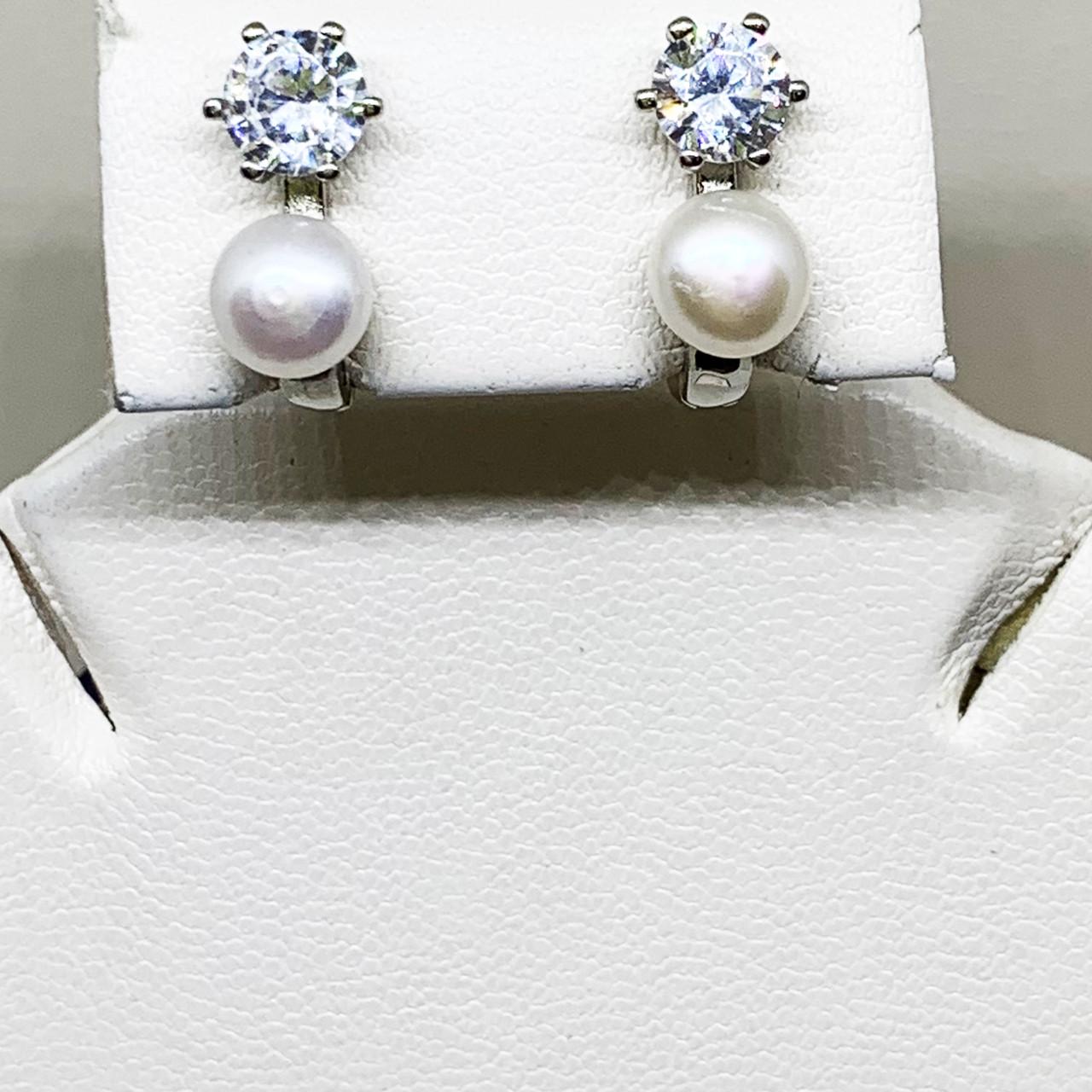 Серьги серебряные с жемчугом и кубическим цирконием 2,96 г (1699278995)