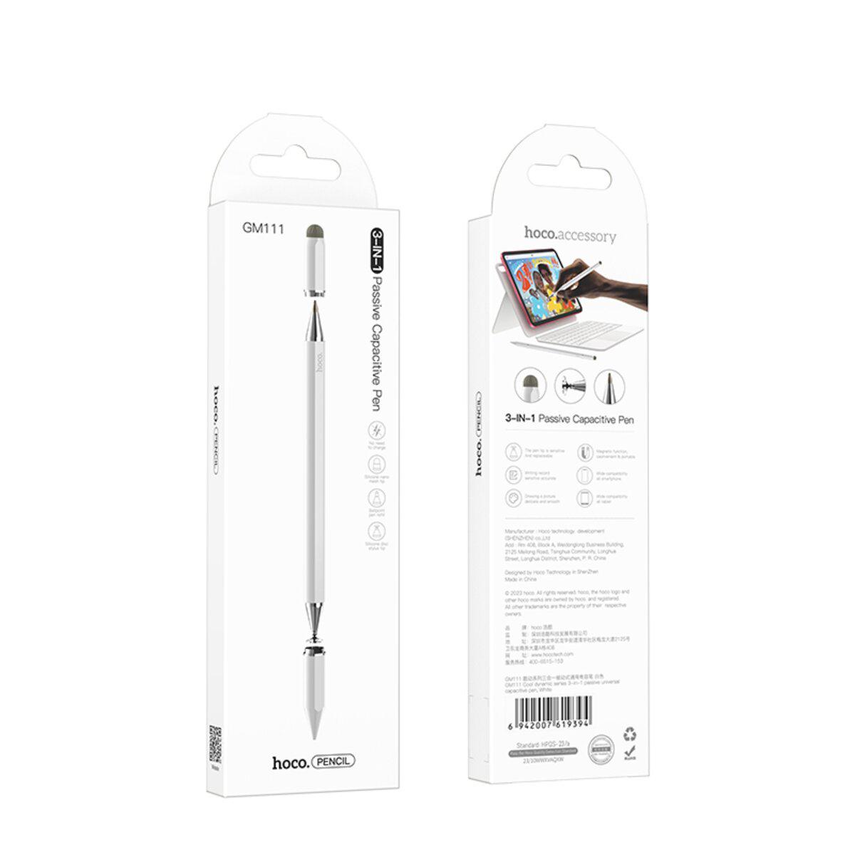 Стилус Hoco GM111 Cool dynamic series 3в1 passive universal capacitive pen White (6942007619394) - фото 4