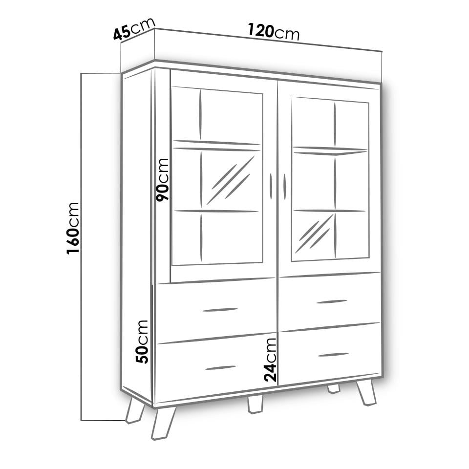 Витрина Cama Lotta 120 2D4S из ламинированного ДСП/стекла Белый/Дуб сонома (24778) - фото 3