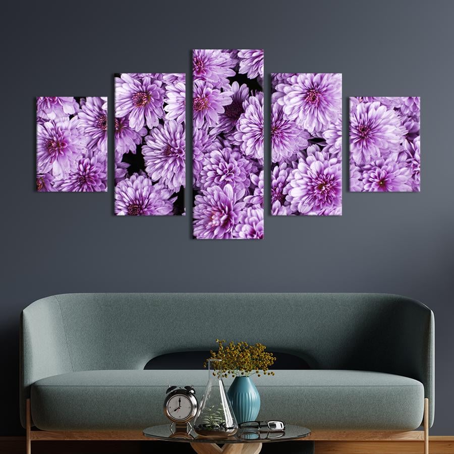 Картина на холсте Красивые хризантемы сиреневого цвета 187x94 см (943-52)