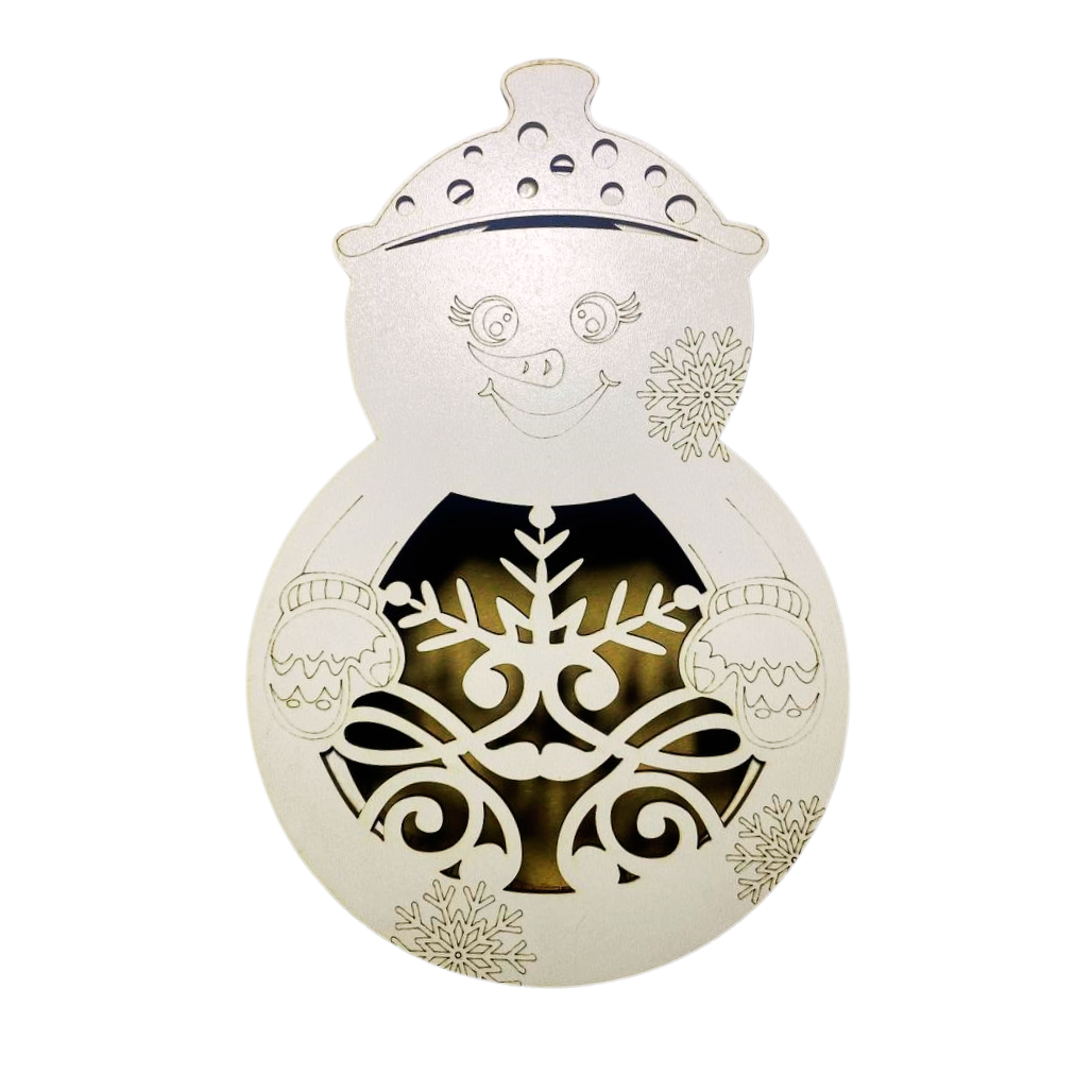 Подарочная коробка новогодняя Снеговик деревянный 25х16х6,5 см Белый